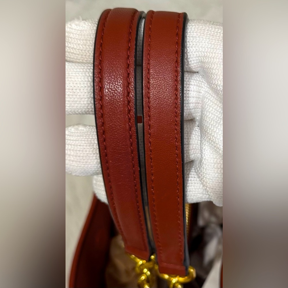 RARE Tory Burch Small Alexa Convertible Tote Bag Quilted Lambskin Rust Gold EUC - Picture 6 of 15